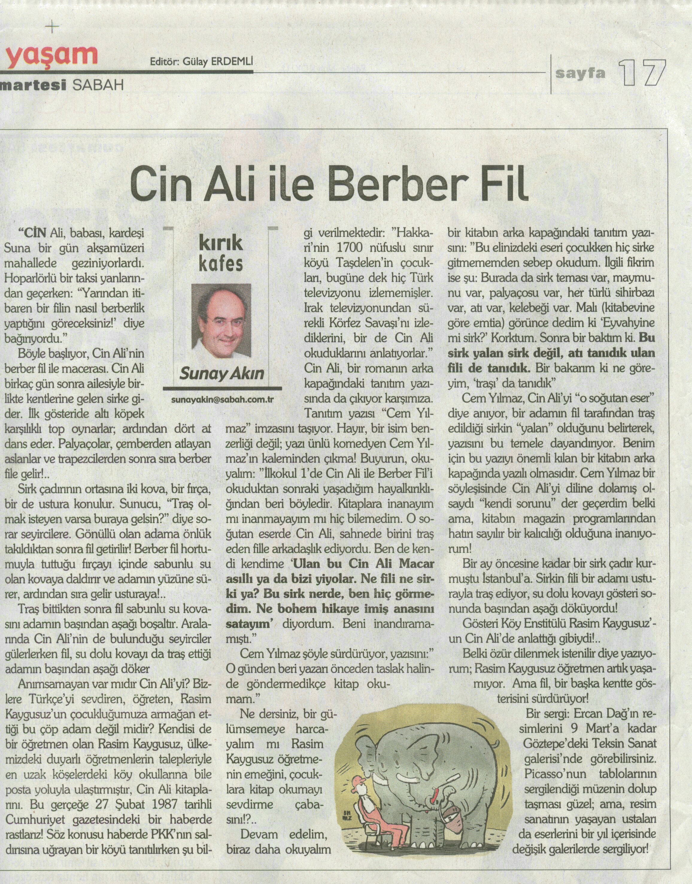 Cin Ali ile Berber Fil- Sabah Gazetesi