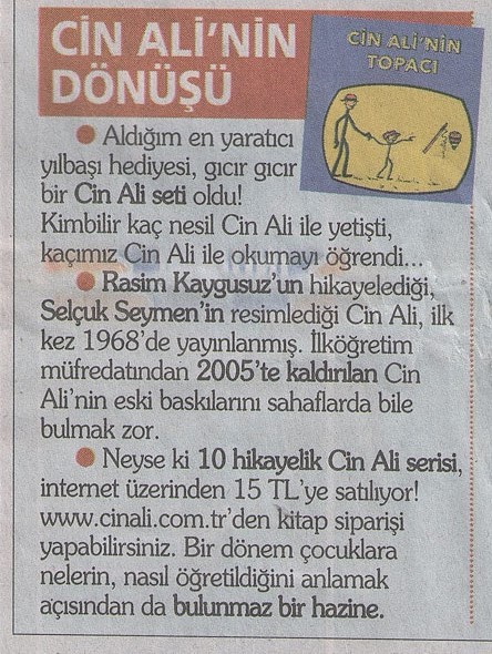 Cin Ali'nin Dönüşü- Milliyet Gazetesi Kültür Sanat Sayfası