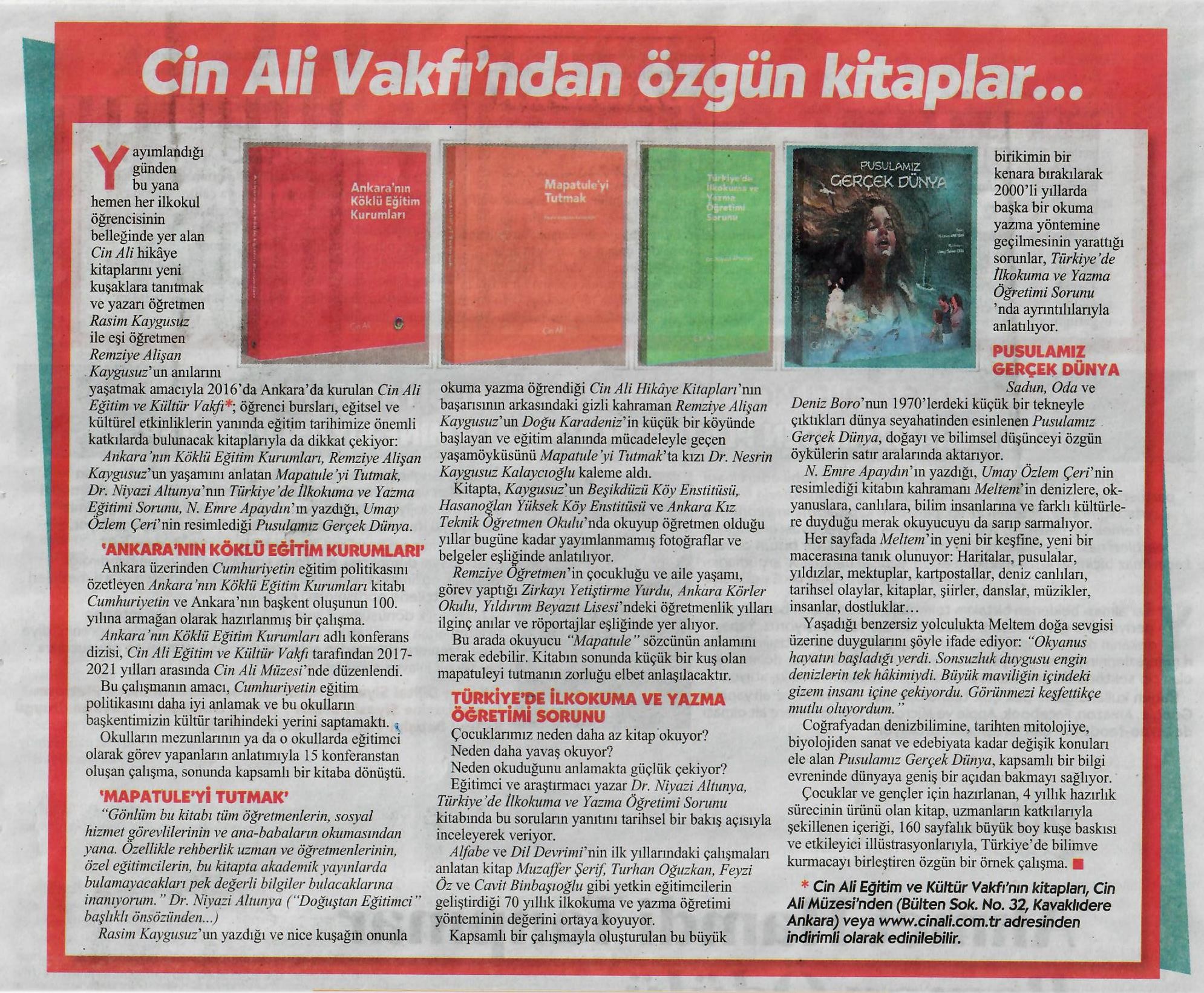 Cin Ali Vakfı'ndan Özgün Kitaplar- Cumhuriyet Gazetesi Kitap Eki