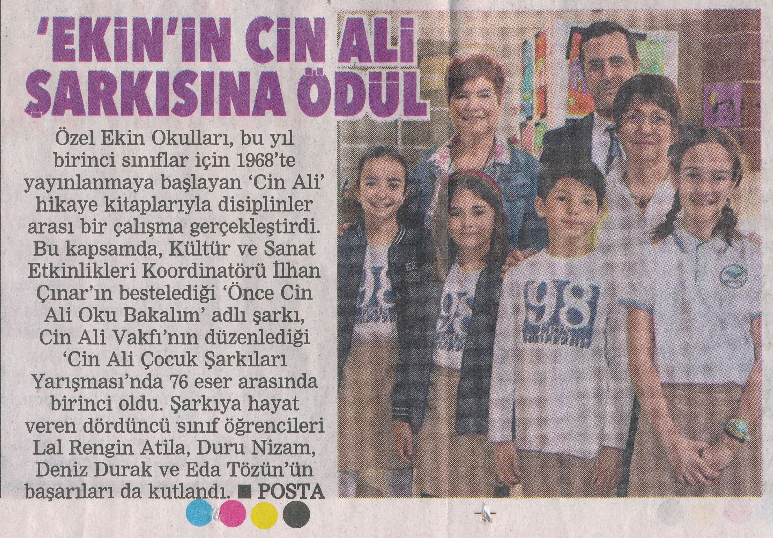 "EKİN"İN CİN ALİ ŞARKISINA ÖDÜL- Posta Gazetesi