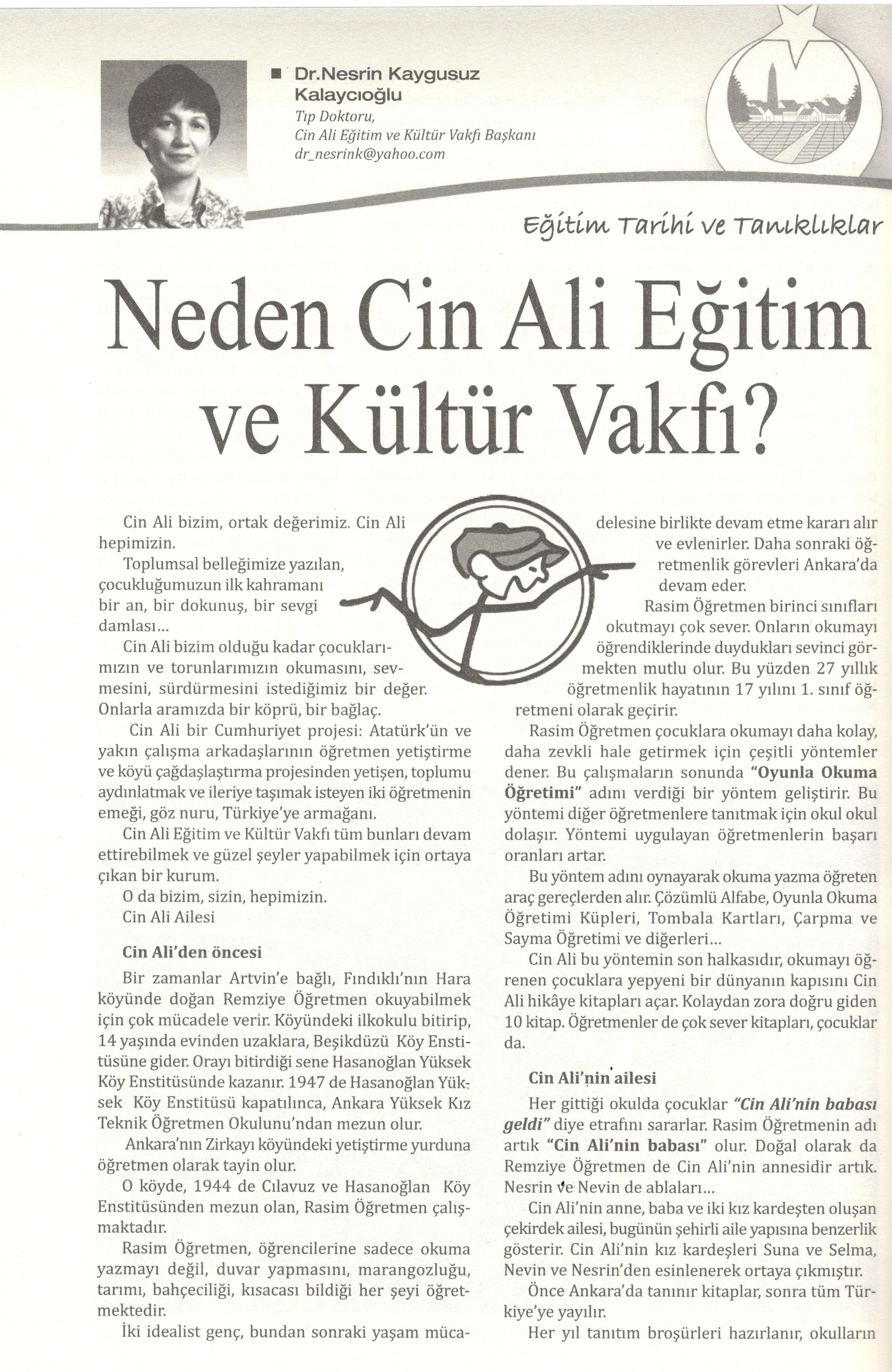 Neden Cin Ali Eğitim ve Kültür Vakfı?- Yeniden İmece Dergisi