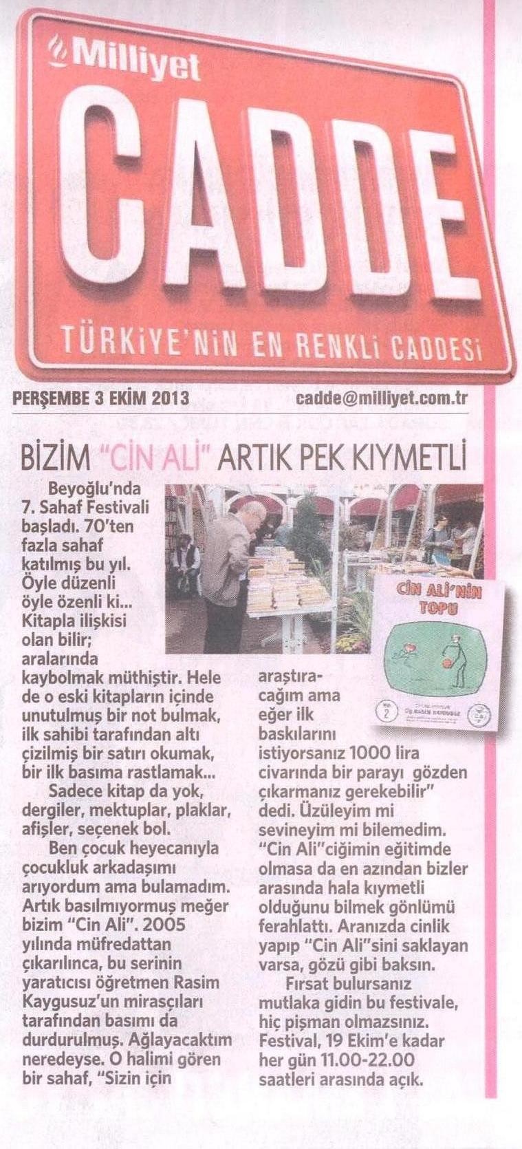 Bizim "Cin Ali" Artık Pek Kıymetli- Milliyet Gazetesi Cadde Eki